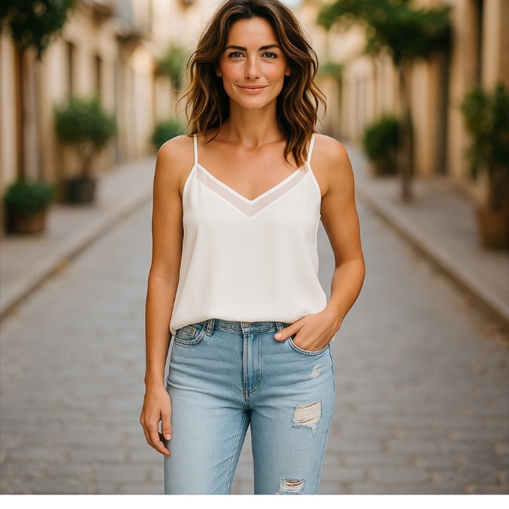 3/$29 1.STATE Antique White Chiffon Spaghetti Strap Camisole Top Size S